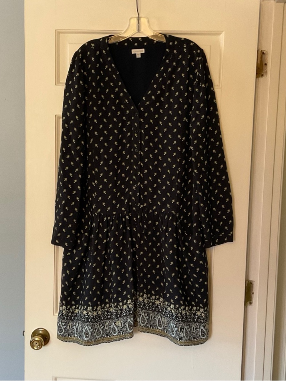 Garnet Hill Dropwaist Button-Up Dress Blue Size 12 Cottagecore Boho Prairie